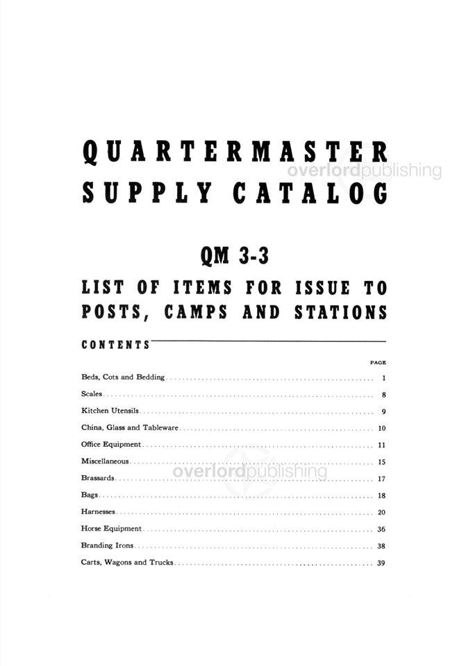 Quartermaster Supply Catalog QM 33 Items for Posts, Camps and Statio
